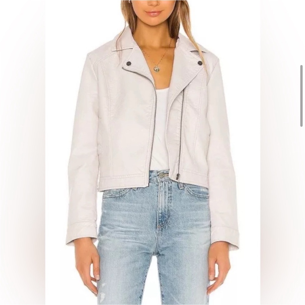White/cream vegan leather moto jacket